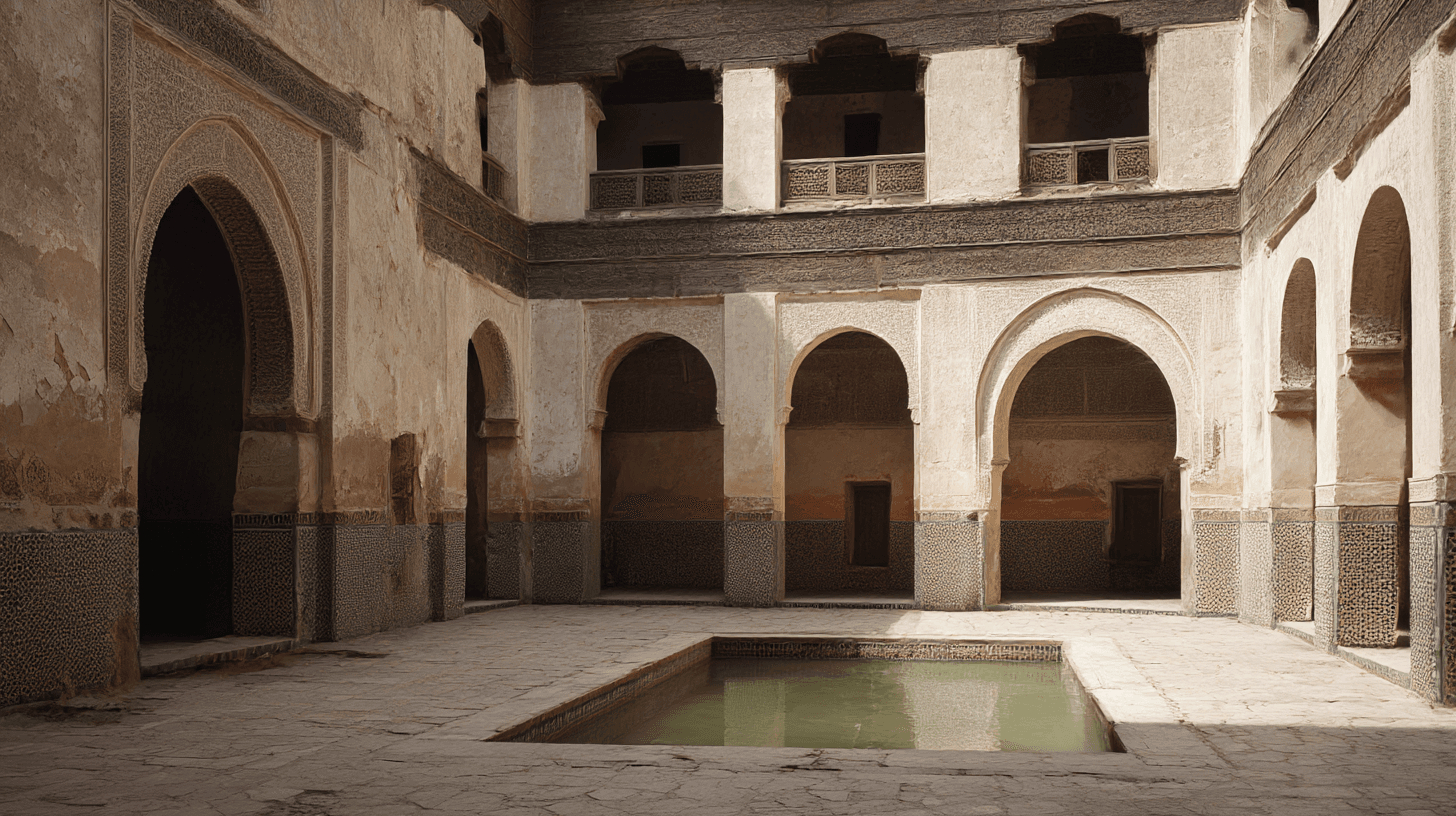 The courtyard of the Seffarine Madrasa, the oldest purpose-built madrasa in Morocco